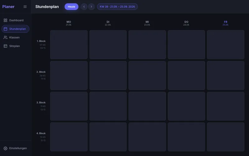 Screenshot des Unterrichtsplaners mit Wochen-Stundenplan